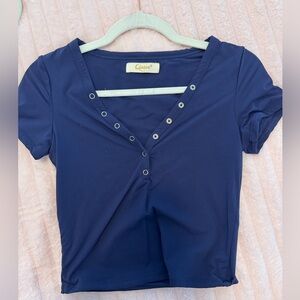 Blue Button Top